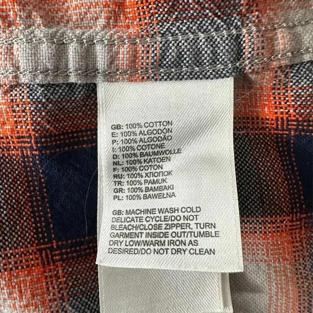 The North Face Plaid Camp Shirt Men's M Orange Blue Short Sleeve Hiking Outdoor